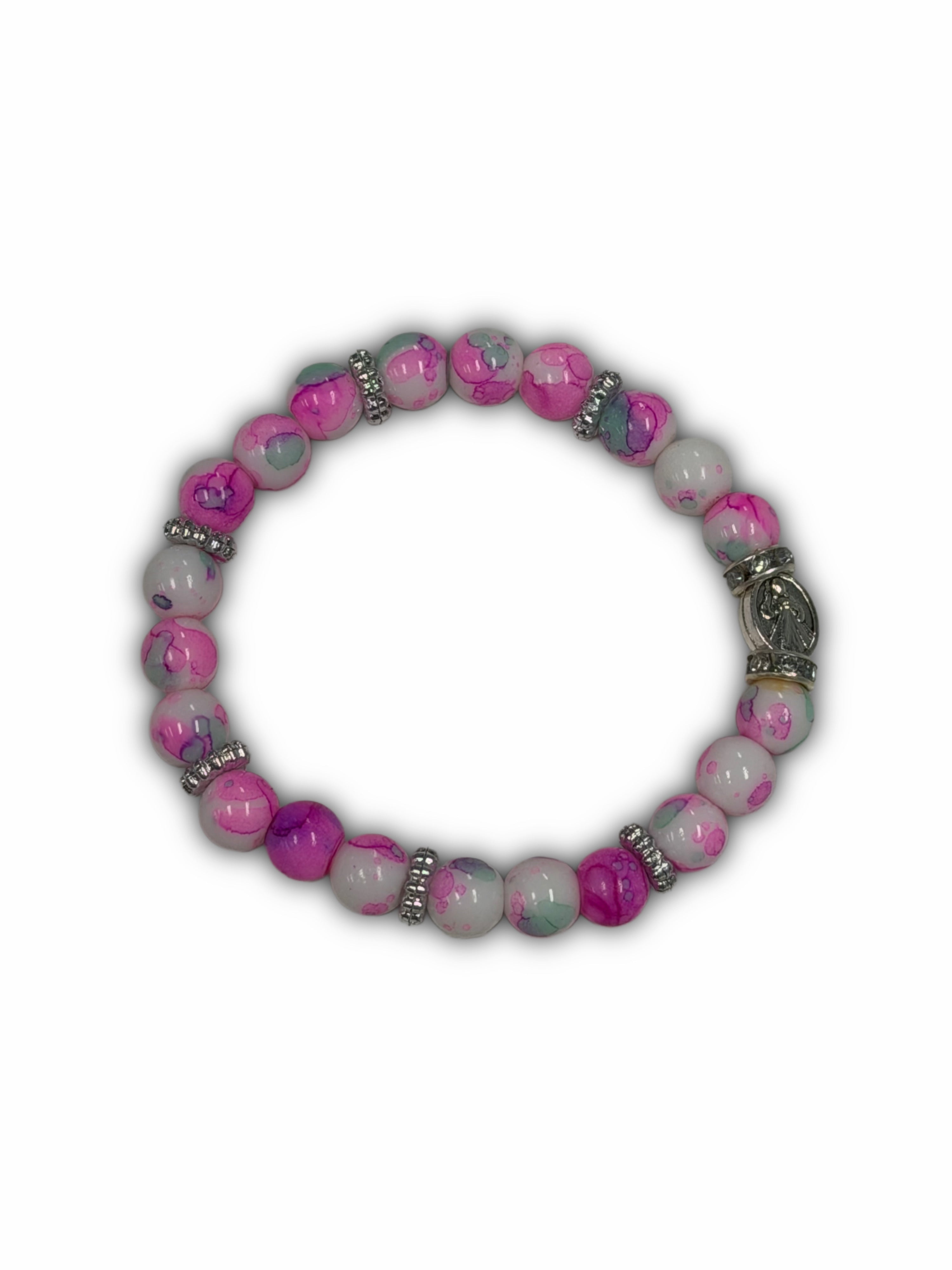 Medjugorje Blush Marble Miraculous Medal Bracelet