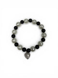 Black & Pearl-Style Catholic Bracelet with Heart-Shaped Virgin Mary Medal